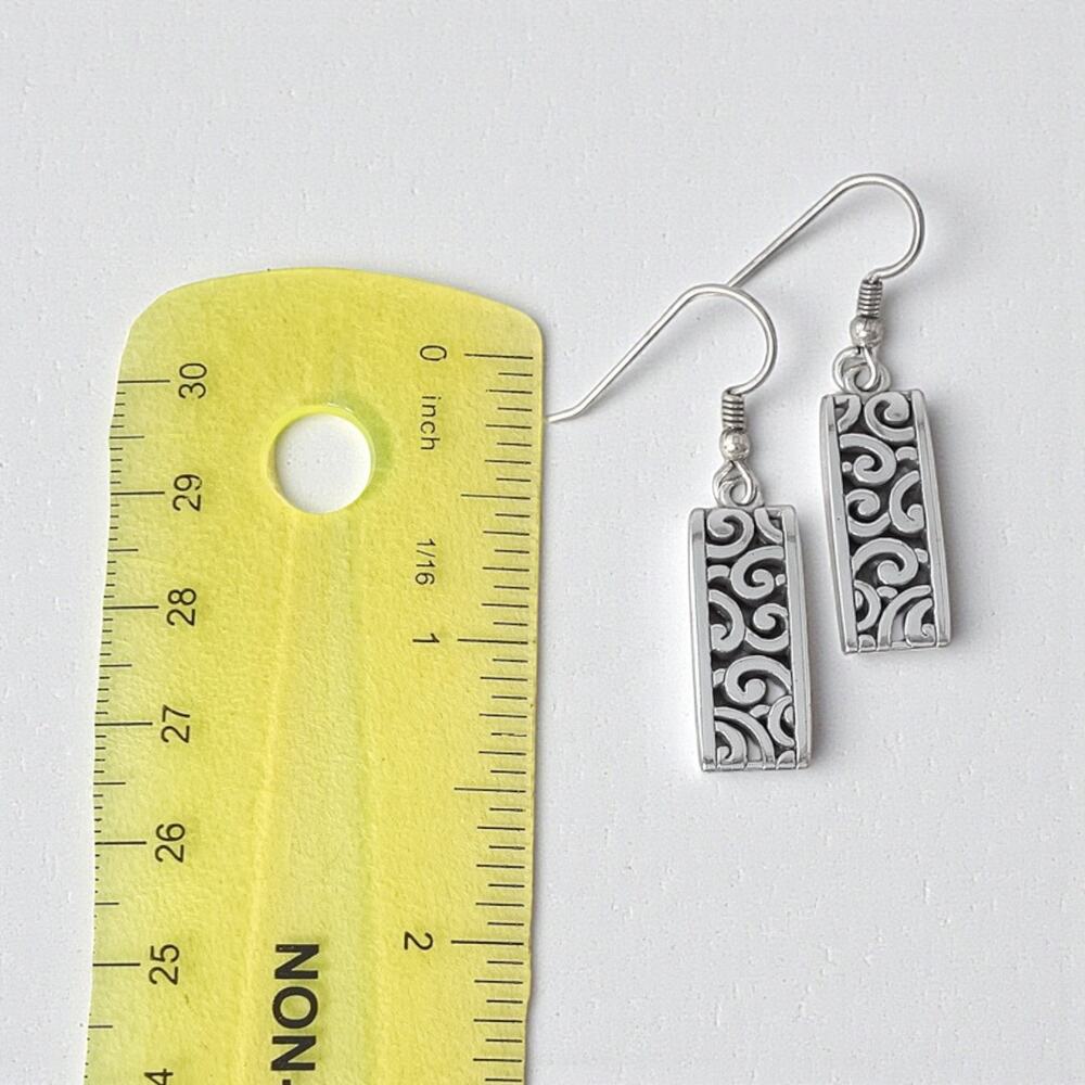 Brighton Deco Lace French Wire Earrings Silver Plated Art Deco Scroll Rectangle - Picture 4 of 4